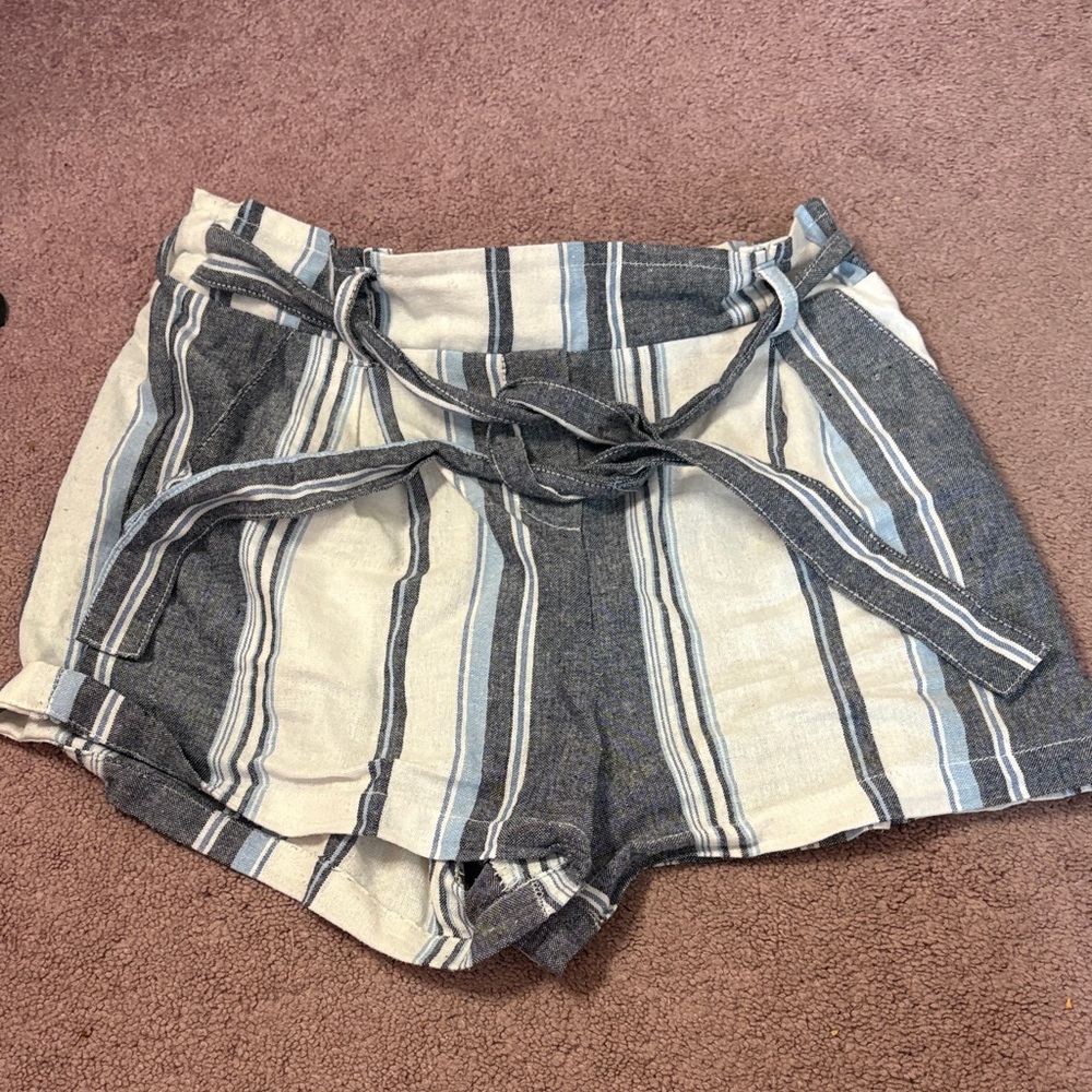 Ci Sono High Waist Striped Shorts - Blue and White